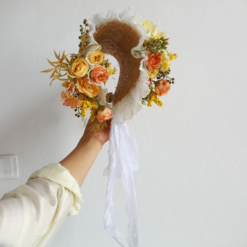 Home Decor Locations - Sombrero de paja plano con flores