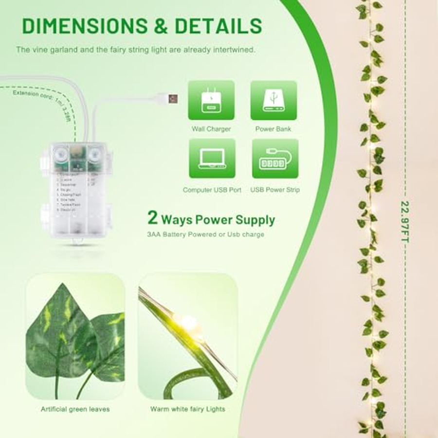 Guirnalda de Pothos con Luces  - Fairy Lights Bedroom reseña y precio