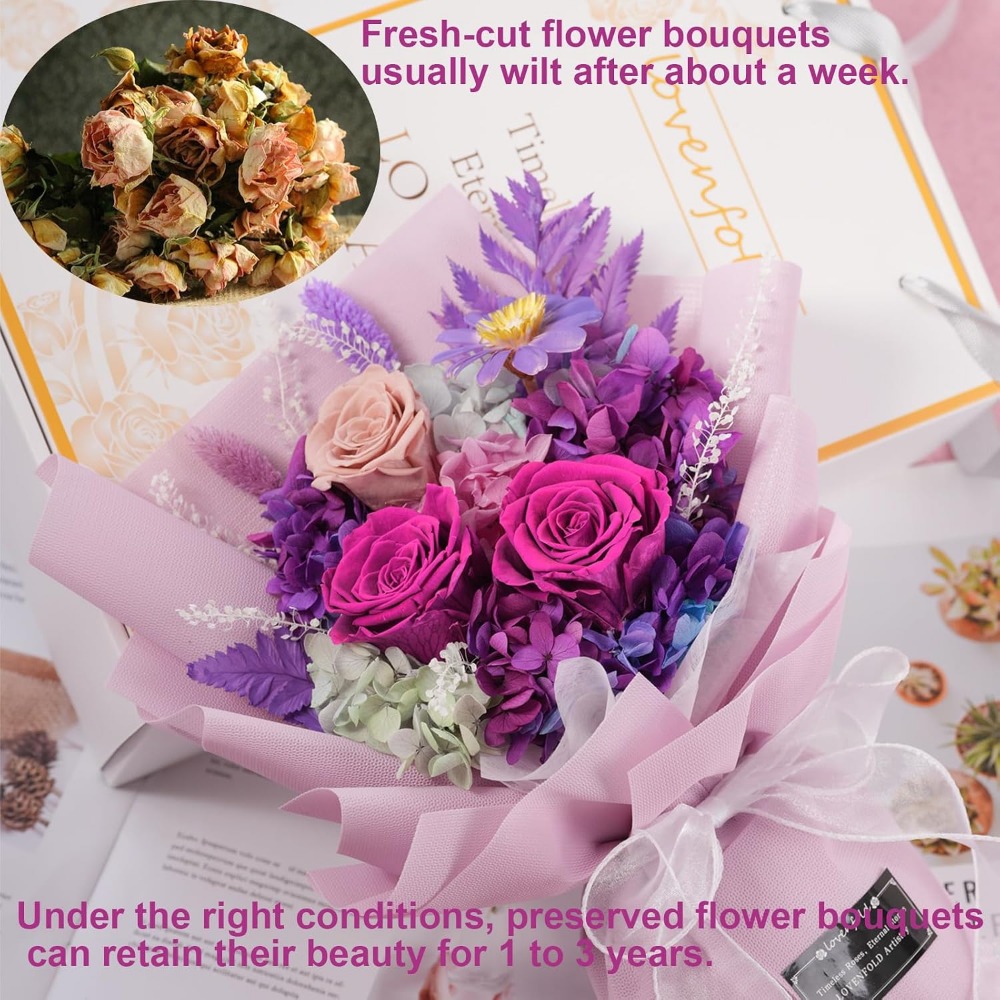 Ramos de Rosas Púrpuras Preser - Home Decor Tulip reseña y precio